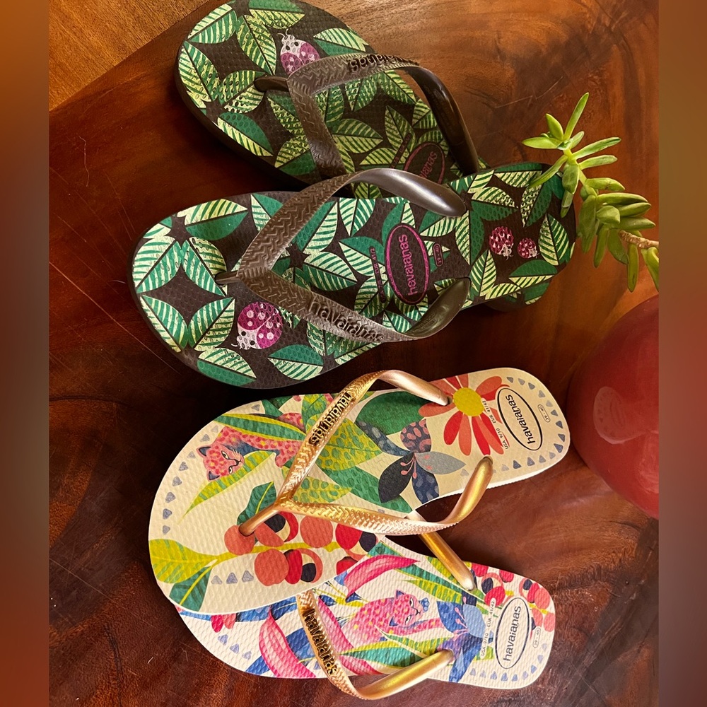 2 pairs Havianas flip flops